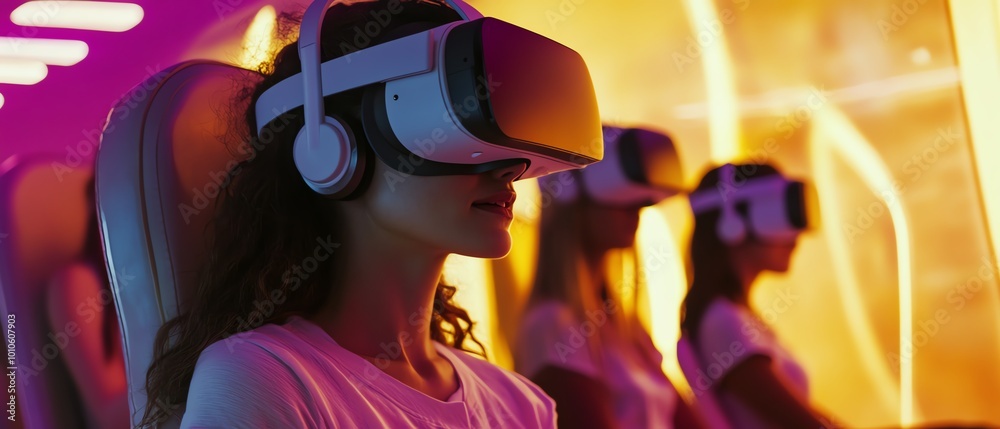 Person using virtual reality headset indoors Person using virtual reality headset indoors
