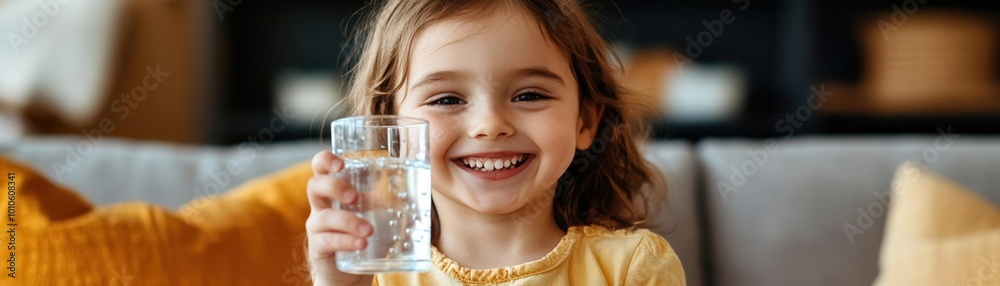 A child smiling while holding a glass of clean water, photorealistic, symbolizing the joy of safe drinking water A child smiling while holding a glass of clean water, photorealistic, symbolizing the joy of safe drinking water