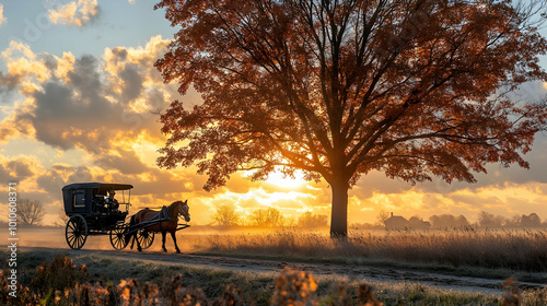 Horse-Drawn Carriage at Sunrise