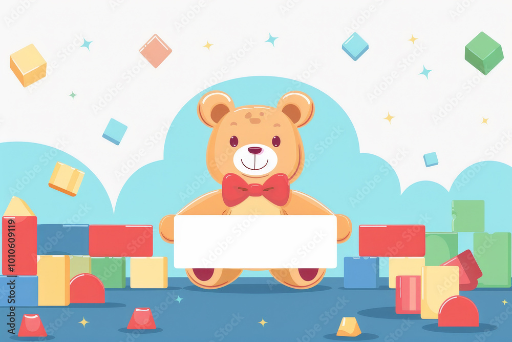 A teddy bear is holding a blank sign A teddy bear is holding a blank sign
