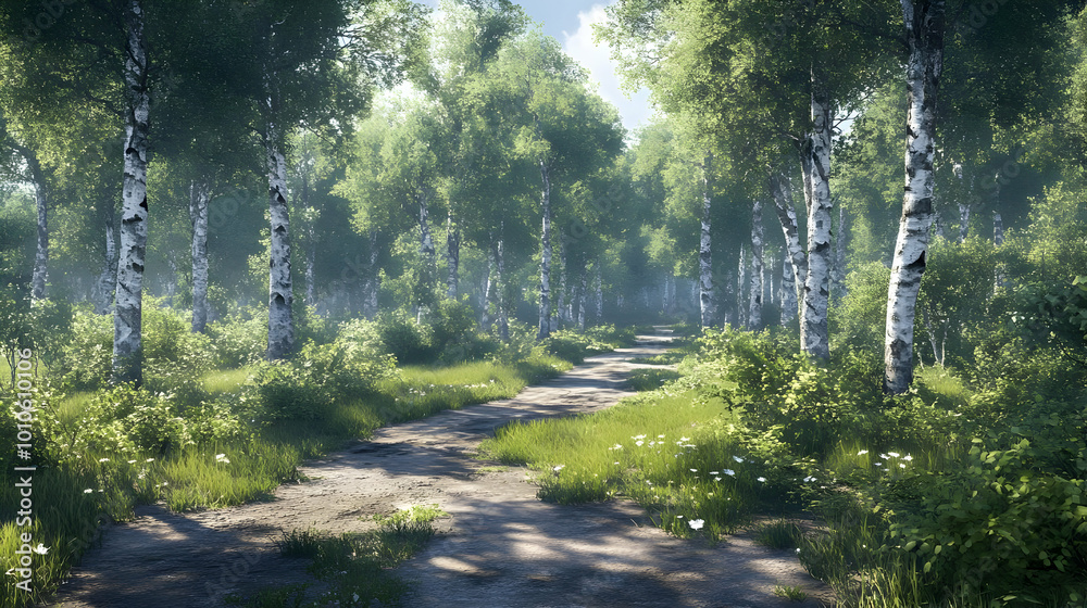 Obraz premium Birch Forest Path