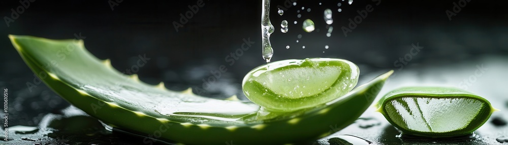 Aloe vera gel being scooped from the leaf, photorealistic, hydrating and healing plant-based skin care Aloe vera gel being scooped from the leaf, photorealistic, hydrating and healing plant-based skin care
