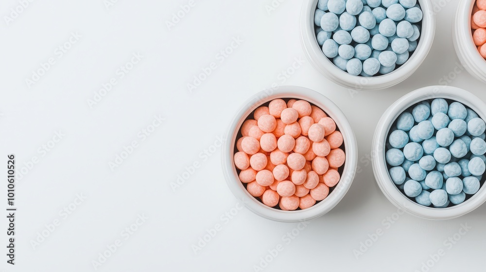 Colorful Candy Bowls on White Background Pastel Sweets Party Treats Colorful Candy Bowls on White Background Pastel Sweets Party Treats