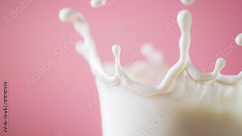 Milk Splash Crown on Pink Background Fresh Clean Dairy Concept