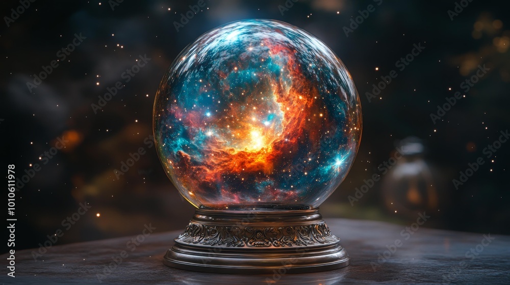 Mystical Crystal Ball with Cosmic Galaxy Inside Generative AI Mystical Crystal Ball with Cosmic Galaxy Inside Generative AI
