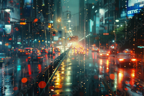 A city street with cars and a lot of rain