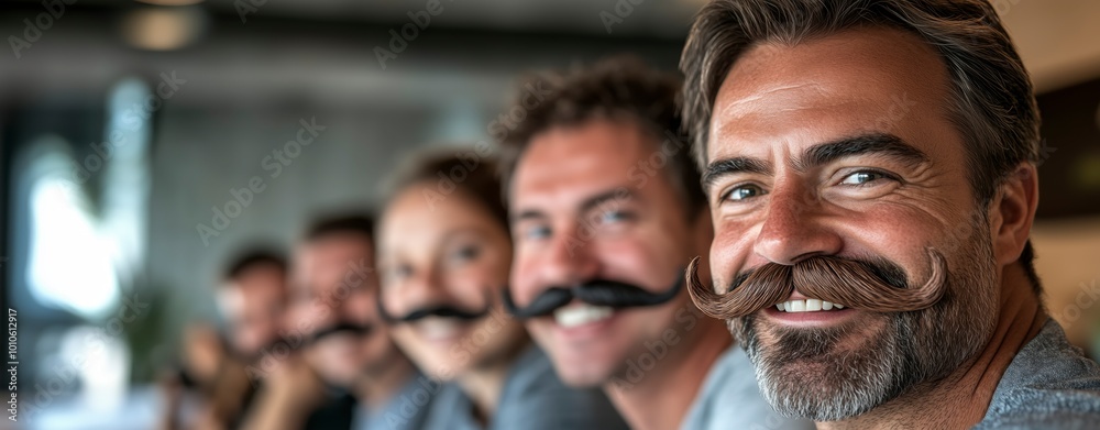 Obraz premium Movember Day Joyful Coworkers Smiling Together in a Close-Up Shot