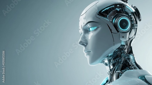 A Close-Up Profile of a White, Futuristic, Humanoid Robot with Glowing Blue Eyes