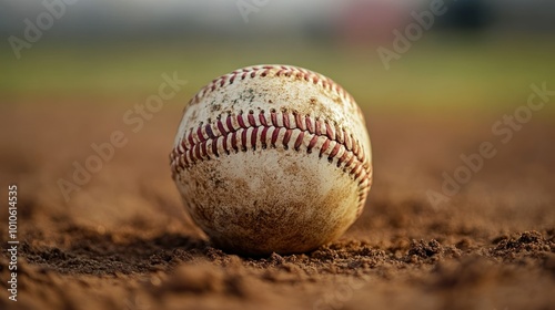 Close-up of a Worn Baseball on a Dirt Field