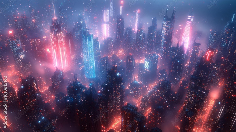 Neon cyberpunk city skyline at night Generative AI