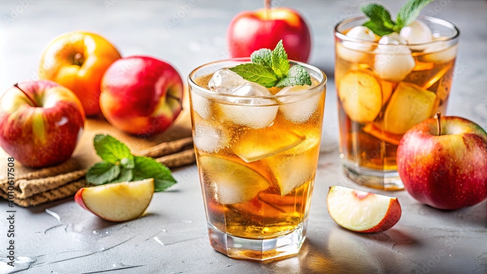 Refreshing Apple Iced Tea with Mint Garnish and Ice Cubes Refreshing Apple Iced Tea with Mint Garnish and Ice Cubes