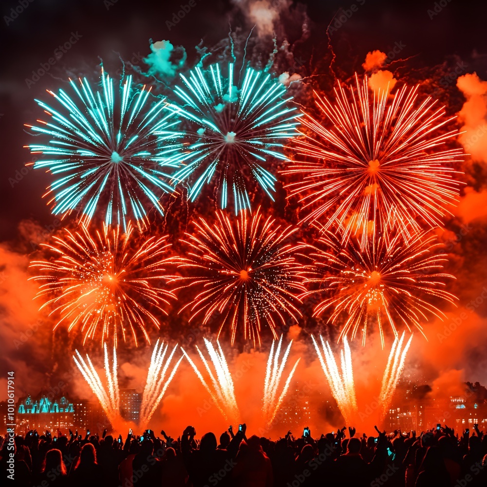 Spectacular fireworks display lighting up the night sky Spectacular fireworks display lighting up the night sky