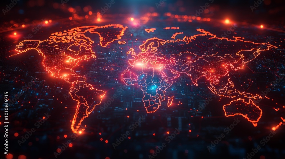 Digital World Map with Glowing Connections Generative AI