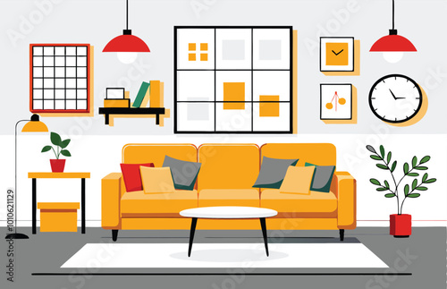 Living Room Decor with Plants, Chair, and Cabinet
