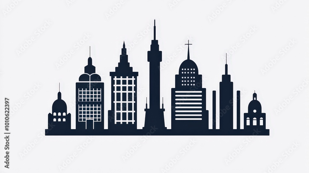 Obraz premium Modern City Skyline Illustration Urban Architecture Silhouette