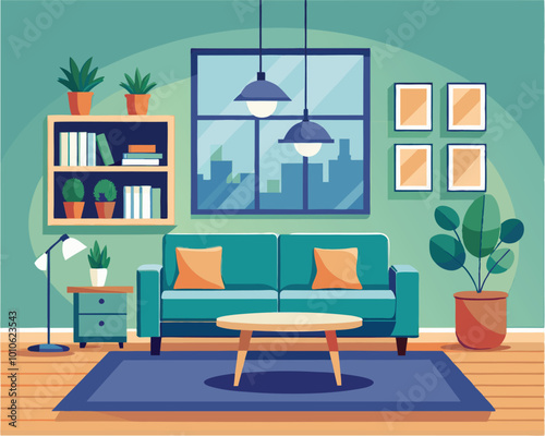 Modern Living Room Furniture Set Design Illustration