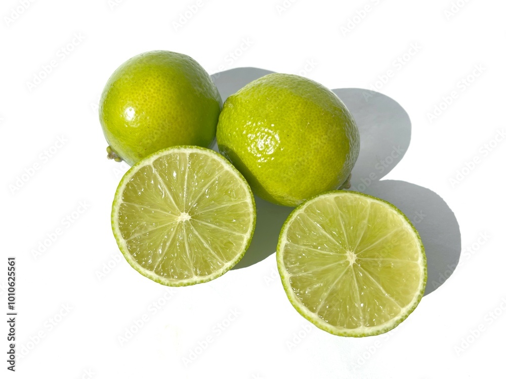 Sliced lime isolated on white background. Fresh limes with shadow. Sliced lime isolated on white background. Fresh limes with shadow.