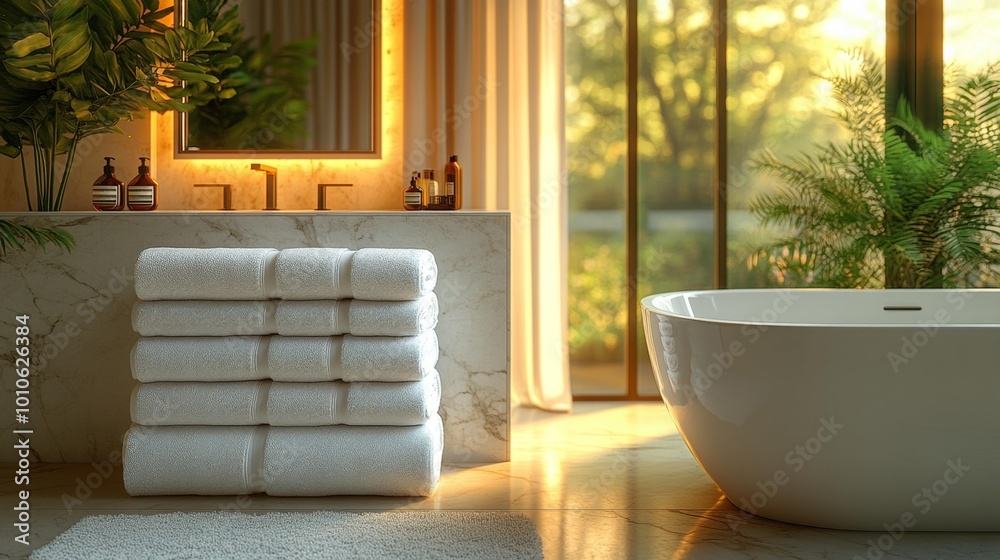 Luxurious Spa Bathroom with Towels – Generative AI Luxurious Spa Bathroom with Towels – Generative AI
