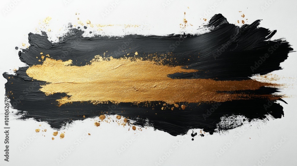 Fototapeta premium Black and Gold Paint Stroke on Canvas Generative AI
