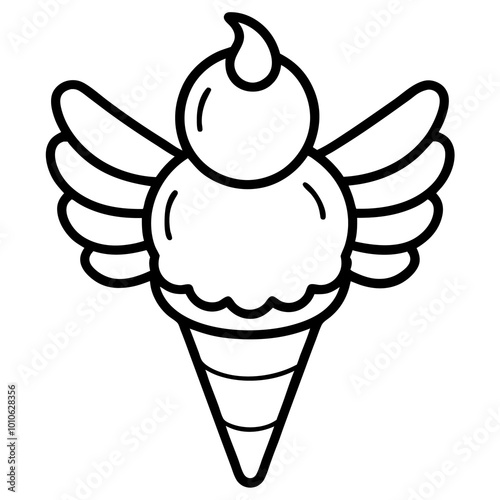 ice cream cone with wings outline coloring book page line art drawing