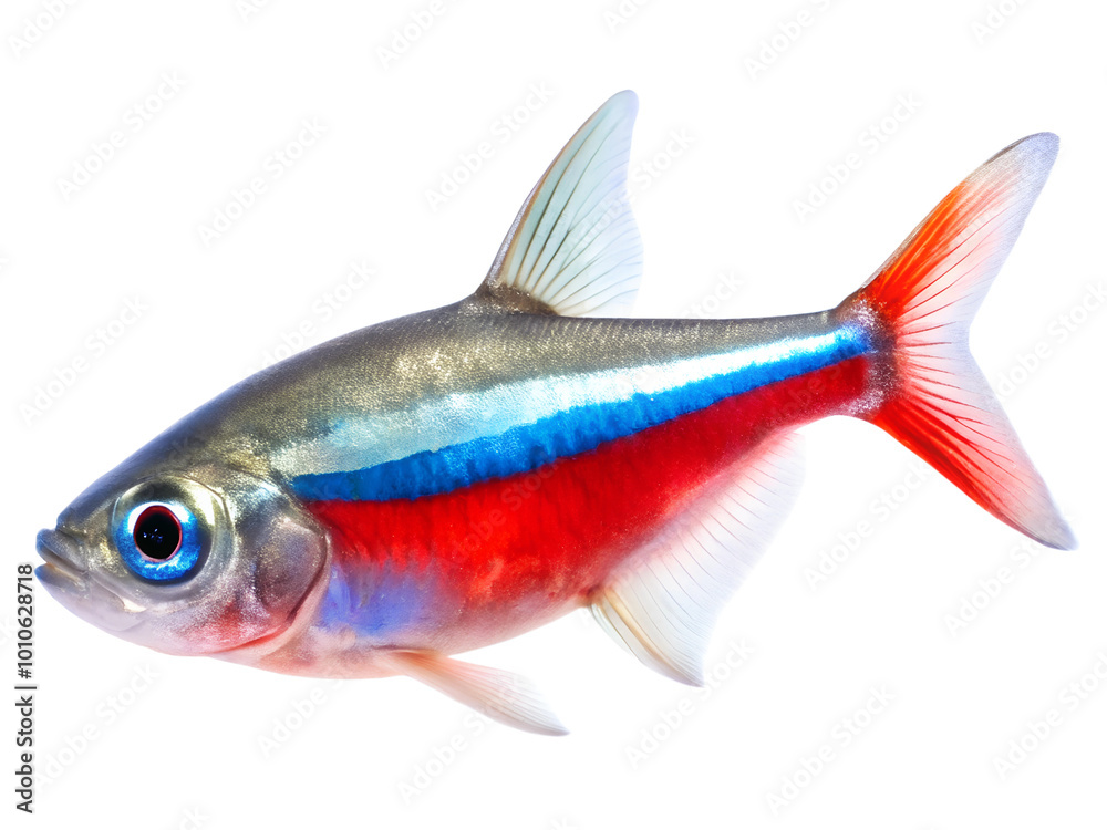 Fototapeta premium Neon Tetra Idol fish swiming isolated on a transparent background