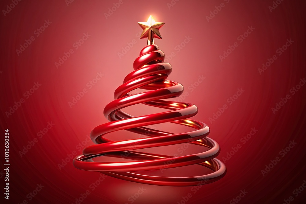 Minimalistic Abstract Christmas Tree Swirl on Red Background for Festive Holiday Designs and Seasonal Celebrations Minimalistic Abstract Christmas Tree Swirl on Red Background for Festive Holiday Designs and Seasonal Celebrations