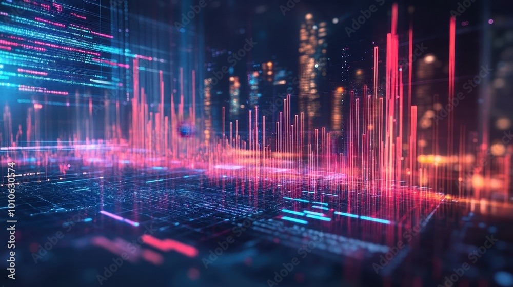 Futuristic Digital Cityscape with Glowing Data Visualization Futuristic Digital Cityscape with Glowing Data Visualization