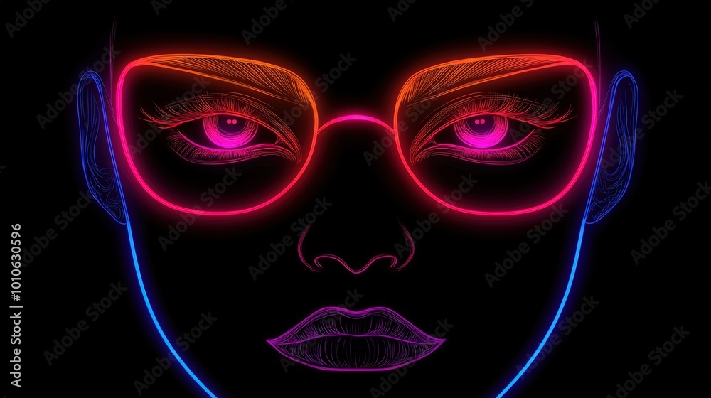 Neon Line Art Woman Face Abstract Illustration Minimalist Design Neon Line Art Woman Face Abstract Illustration Minimalist Design