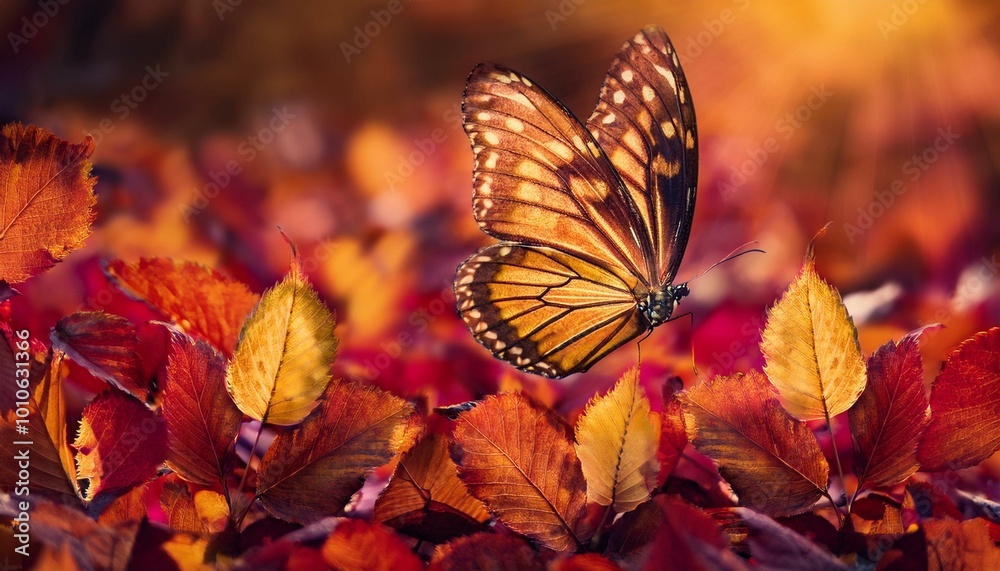Butterfly Over a Bed of Fallen Leaves Butterfly Over a Bed of Fallen Leaves