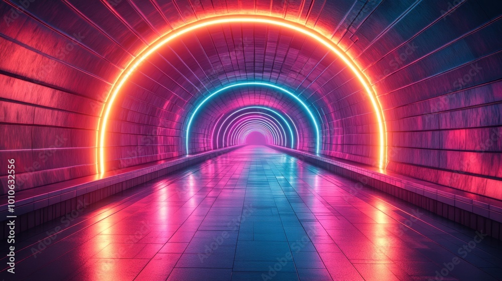Neon Tunnel of Light Generative AI Neon Tunnel of Light Generative AI