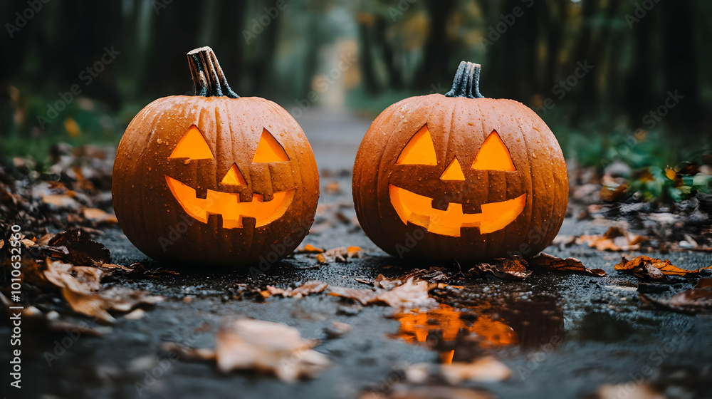 Jack-O-Lanterns on a Rainy Autumn Day Jack-O-Lanterns on a Rainy Autumn Day