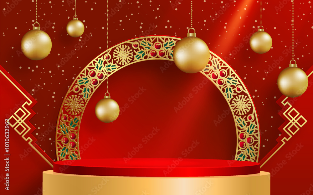 Φωτογραφία 3d Podium round stage style, for Merry Christmas and happy new year