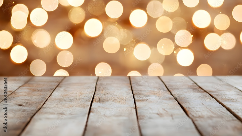 Rustic wooden table with warm bokeh background Rustic wooden table with warm bokeh background