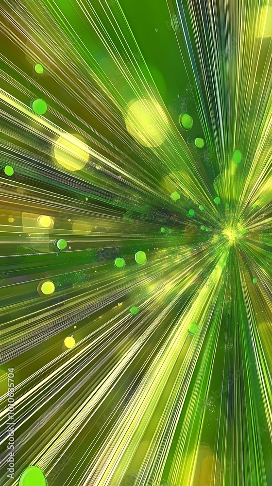 Obraz premium Abstract Green and Yellow Light Rays with Bokeh