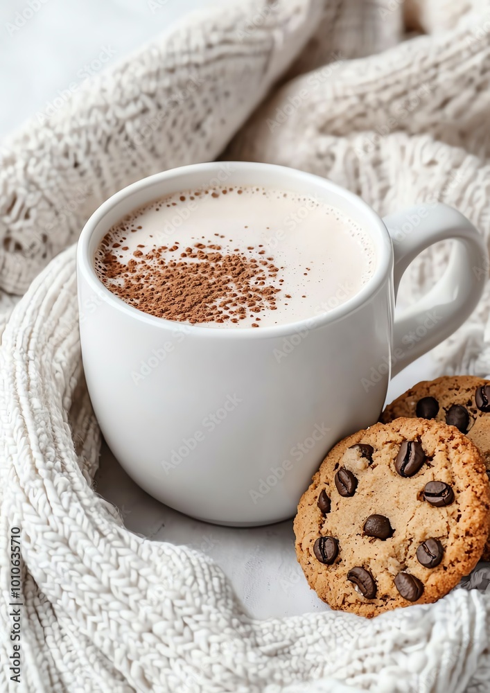 Coffee cup with oat milk and vegan cookies on the side, Vegan Coffee, plant-based snack pairing Coffee cup with oat milk and vegan cookies on the side, Vegan Coffee, plant-based snack pairing