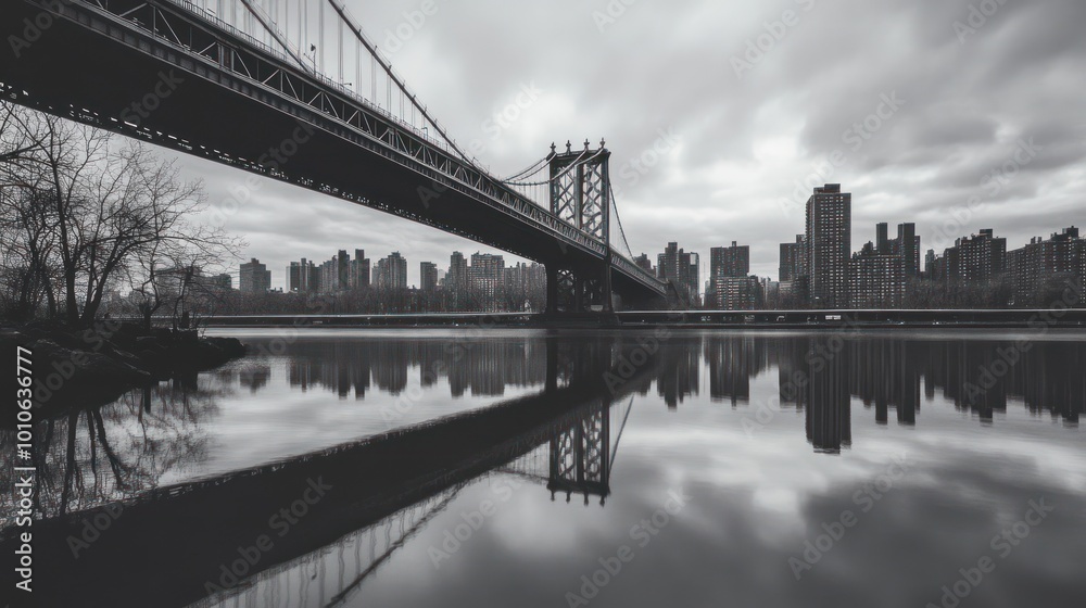 Obraz premium Bridge and reflection in the water.