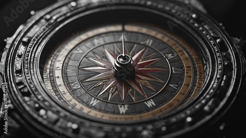 An intricately designed compass showcasing cardinal directions.