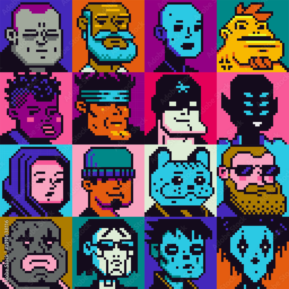 Φωτογραφία Pixel art people character set, man, woman, girl, guy, avatar, social net portrait, profile picture