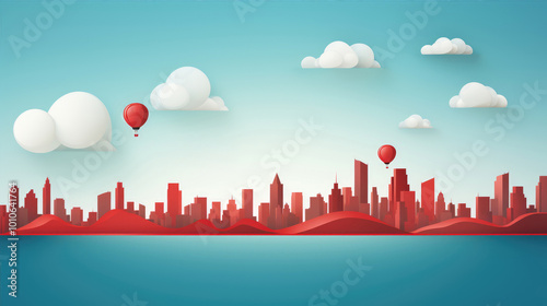 generated illustration of skyline of a big city filled with skyscrapers.