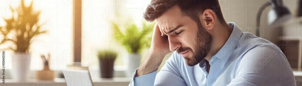 Fototapeta premium Stressed man with laptop in home office