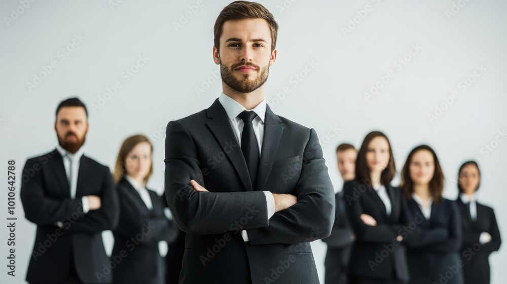 Confident business team with arms crossed standing together in the office Confident business team with arms crossed standing together in the office