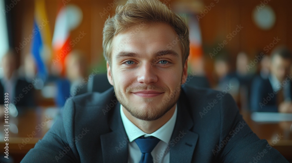 A man in a suit and tie is smiling at the camera. He is wearing a blue tie and a gray suit jacket A man in a suit and tie is smiling at the camera. He is wearing a blue tie and a gray suit jacket