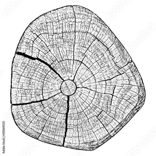 Tree wood texture. Wooden old trunk. Cut timber log. Abstract rings nature pattern. Black circle stump. Wood cross section. Vector illustration. EPS 10.