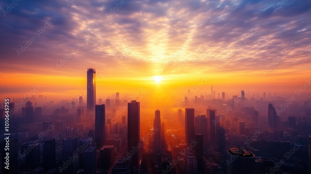 Stunning Sunrise Over Urban Skyline at Dawn Stunning Sunrise Over Urban Skyline at Dawn