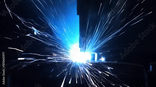Bright blue electrical flash, symbolizing a short circuit, drilling spark, or electric malfunction. Ideal for technology, power, or industrial designs.