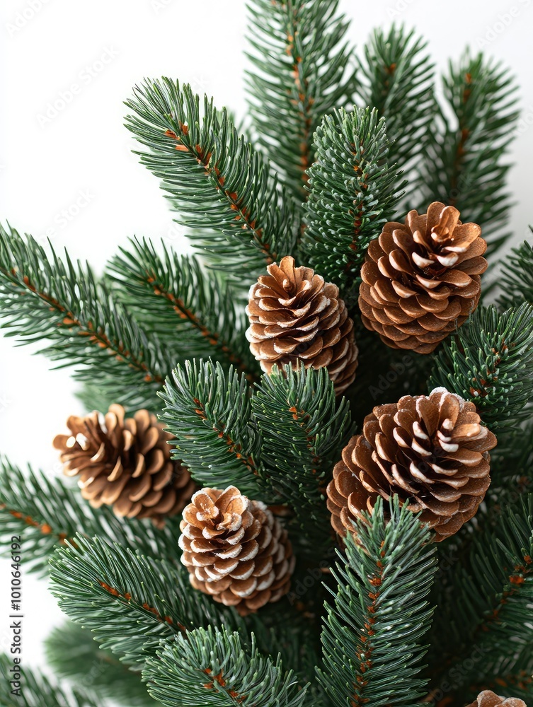 Part of Christmas tree branch witout decorations on the right, white background, cosy interion, closeup look with generative ai Part of Christmas tree branch witout decorations on the right, white background, cosy interion, closeup look with generative ai