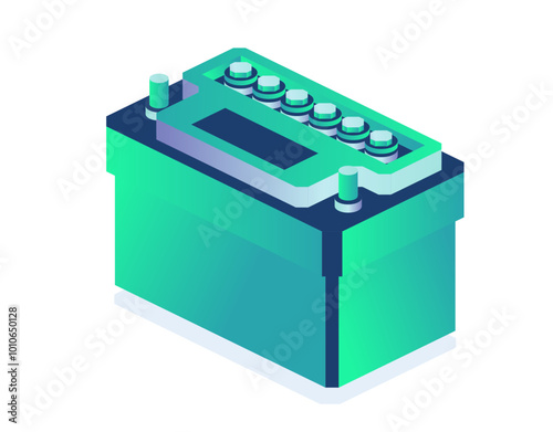 Car battery isolated on white background. Accumulator battery. Isometric object.