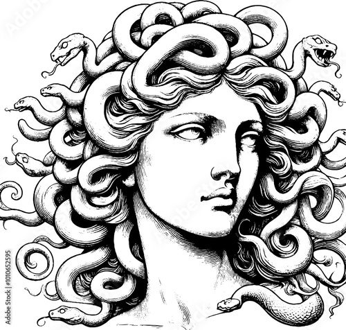 Medusa Gorgon antique bust, graphic