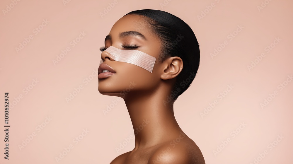 Beautiful Woman with Short Hair and Flawless Skin Featuring a Gentle Facial Patch Beautiful Woman with Short Hair and Flawless Skin Featuring a Gentle Facial Patch