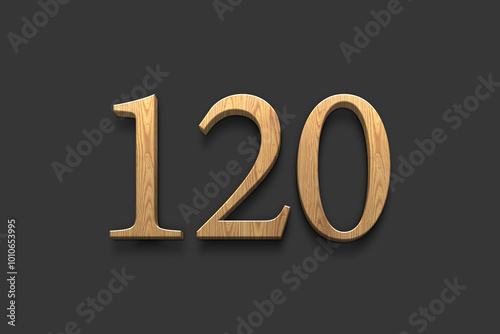 3D wooden logo of number 120 on dark grey background. 